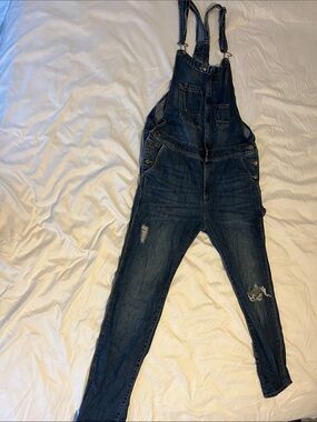 H&M Dark Blue Distressed Denim Overalls